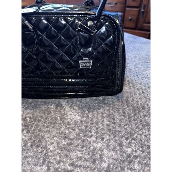 CABOODLES Black Patent Leather Carry On Makeup Bag Top Handles - Picture 5 of 16
